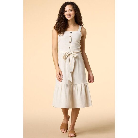 Monteau Los Angeles America`s Sweetheart Linen Blend Sleeveless Midi Dress XS - Picture 1 of 9